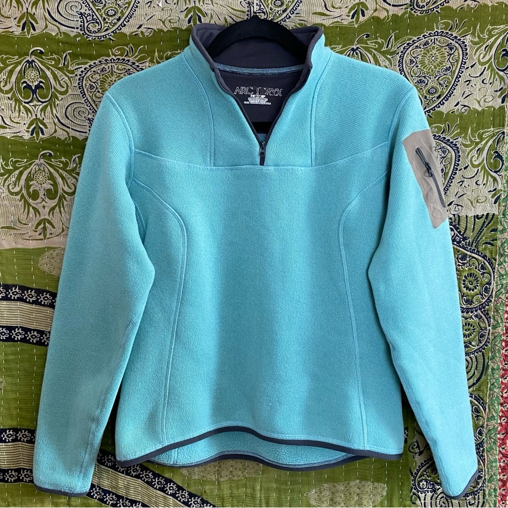 Arc'teryx Light Turquoise Quarter Zip Polartec Pullover Fleece Jacket Size M - Picture 1 of 14